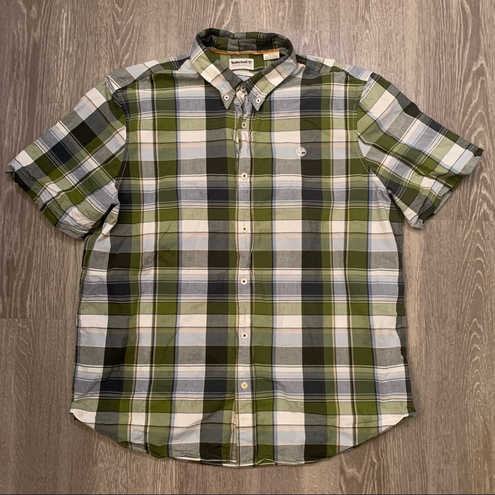 Timberland Button Down Plaid Regular Fit Short Sleeve Shirt‎ Men’s Size XL​